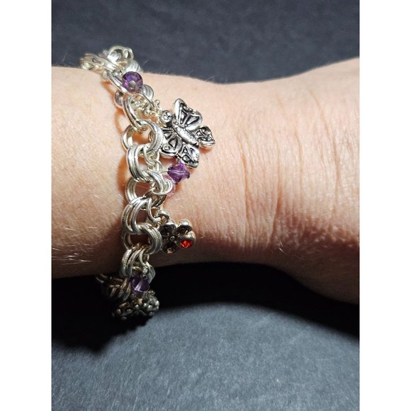 **Final Sale** Silver tone flower garden charm bracelet - Picture 1 of 11